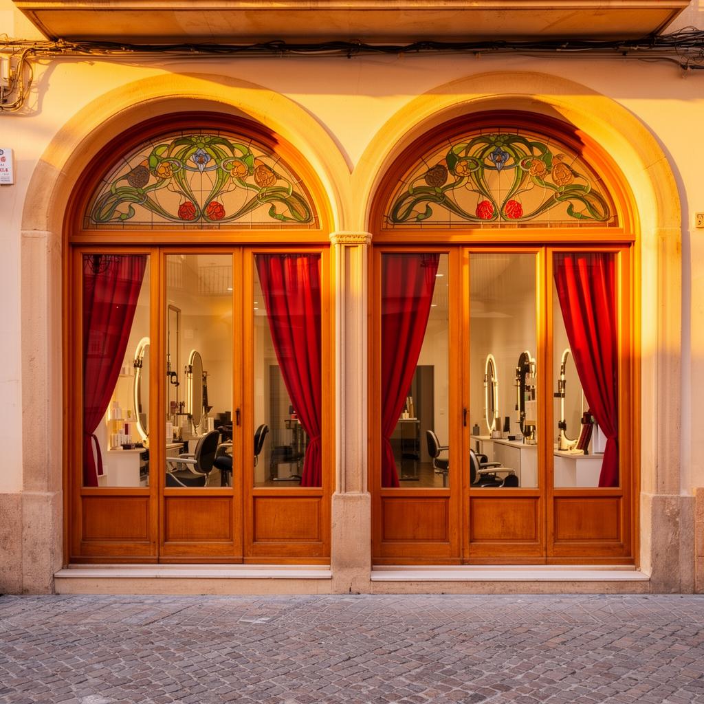 Fachada del salón en Sitges con ventanas modernistas